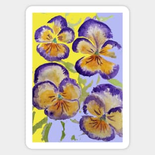 Viola Watercolor Purple Floral Pattern on Yellow and Lavender Sticker